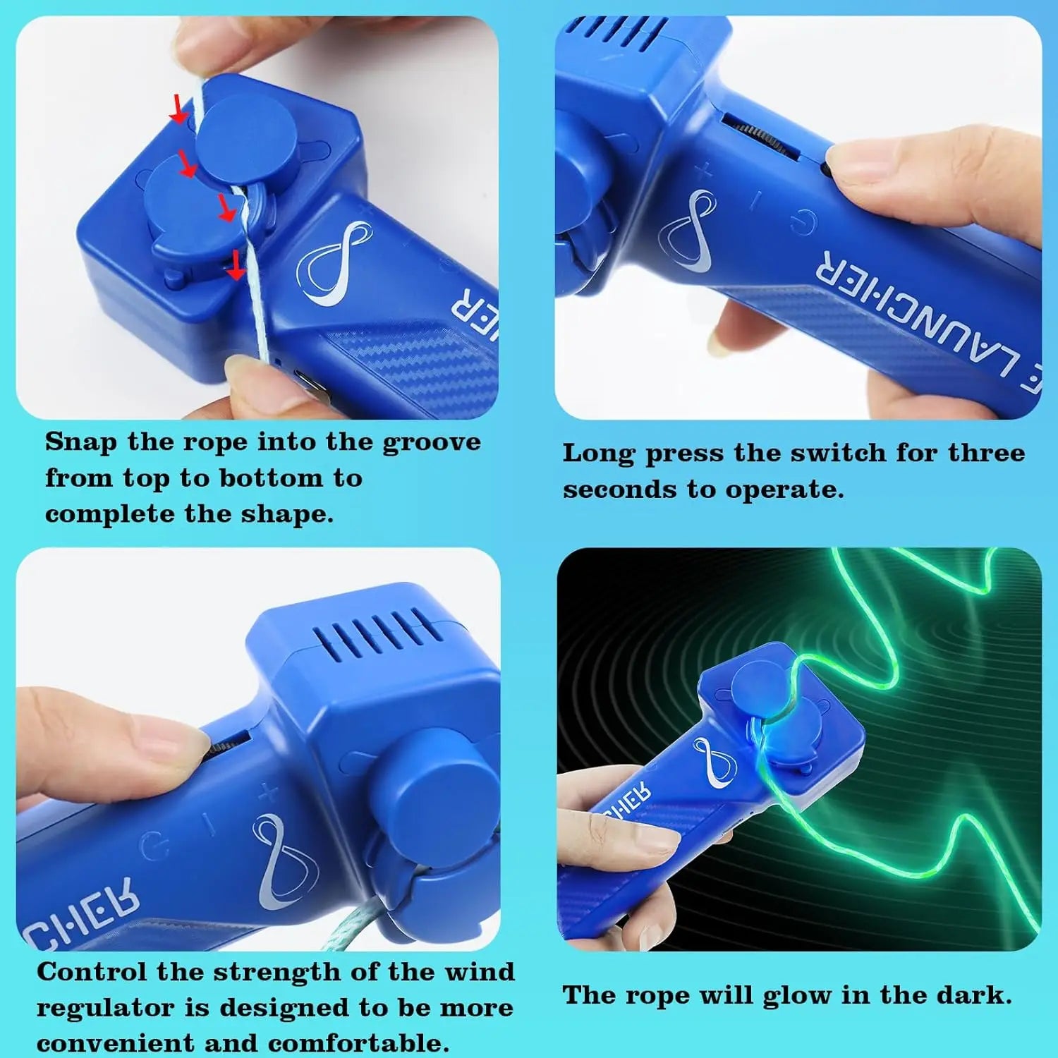 String Rope Glow in the Dark String Rope Launcher Luminous Portable Handheld String Stress Relief Toy for Kids Party Gift